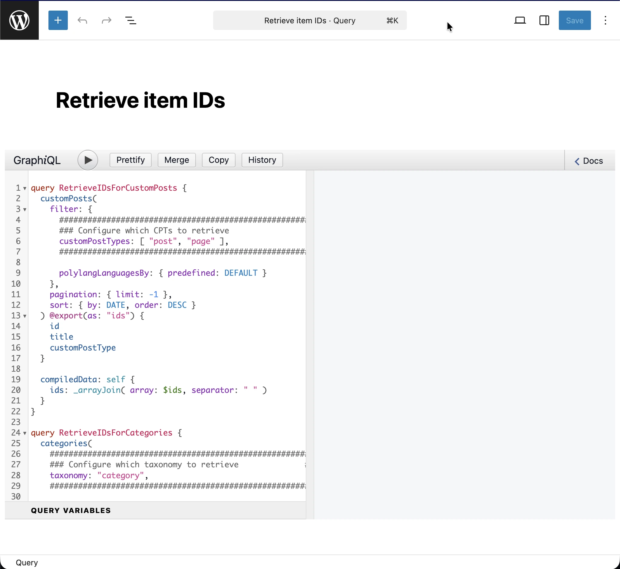 การสร้าง query 'Retrieve item IDs'