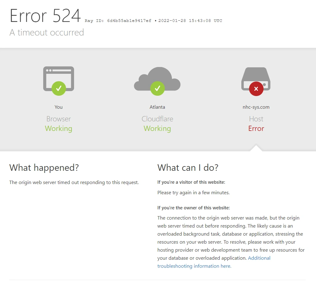 ข้อผิดพลาด Cloudflare timeout 524