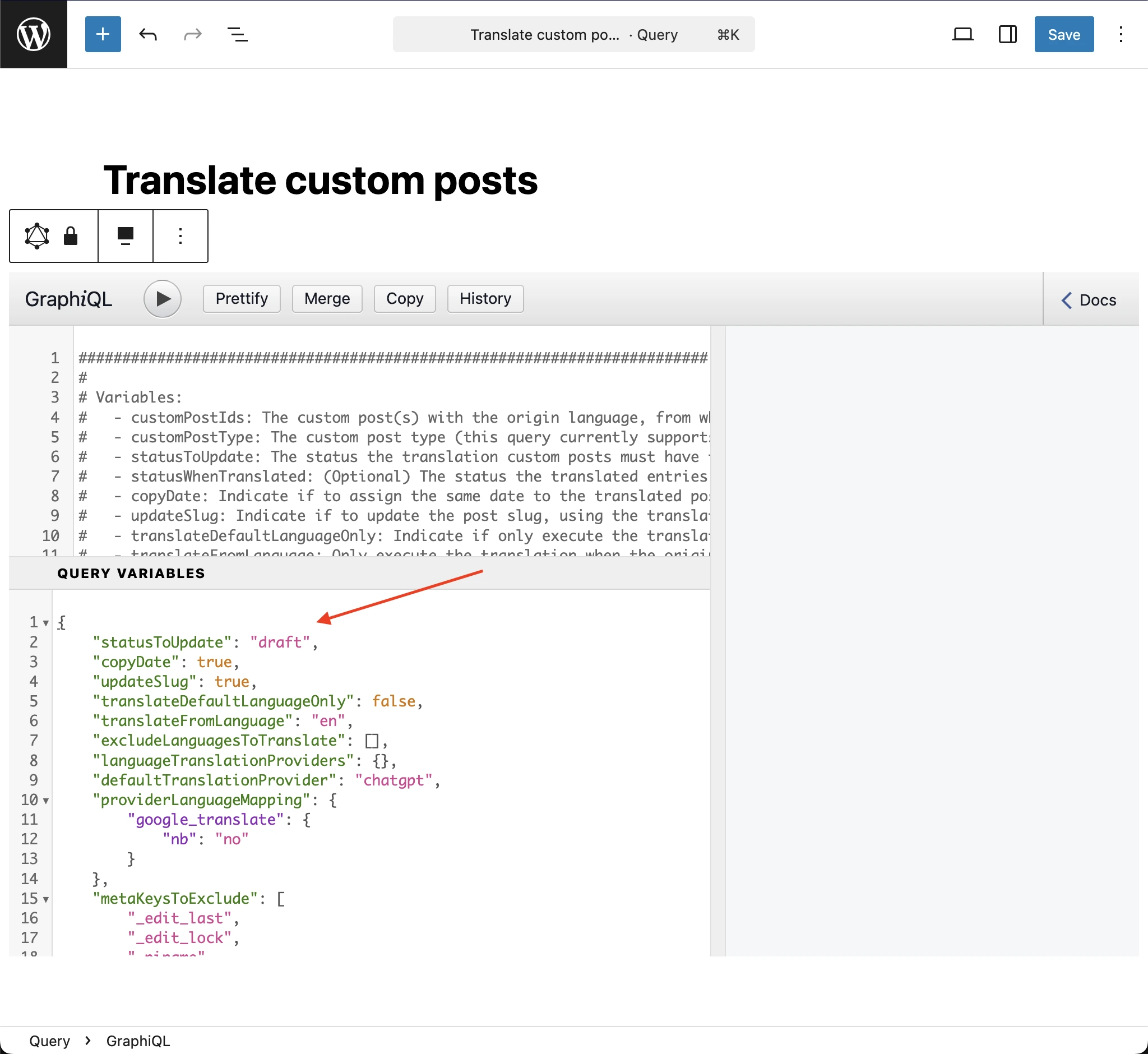การวางตัวแปรใน GraphiQL client