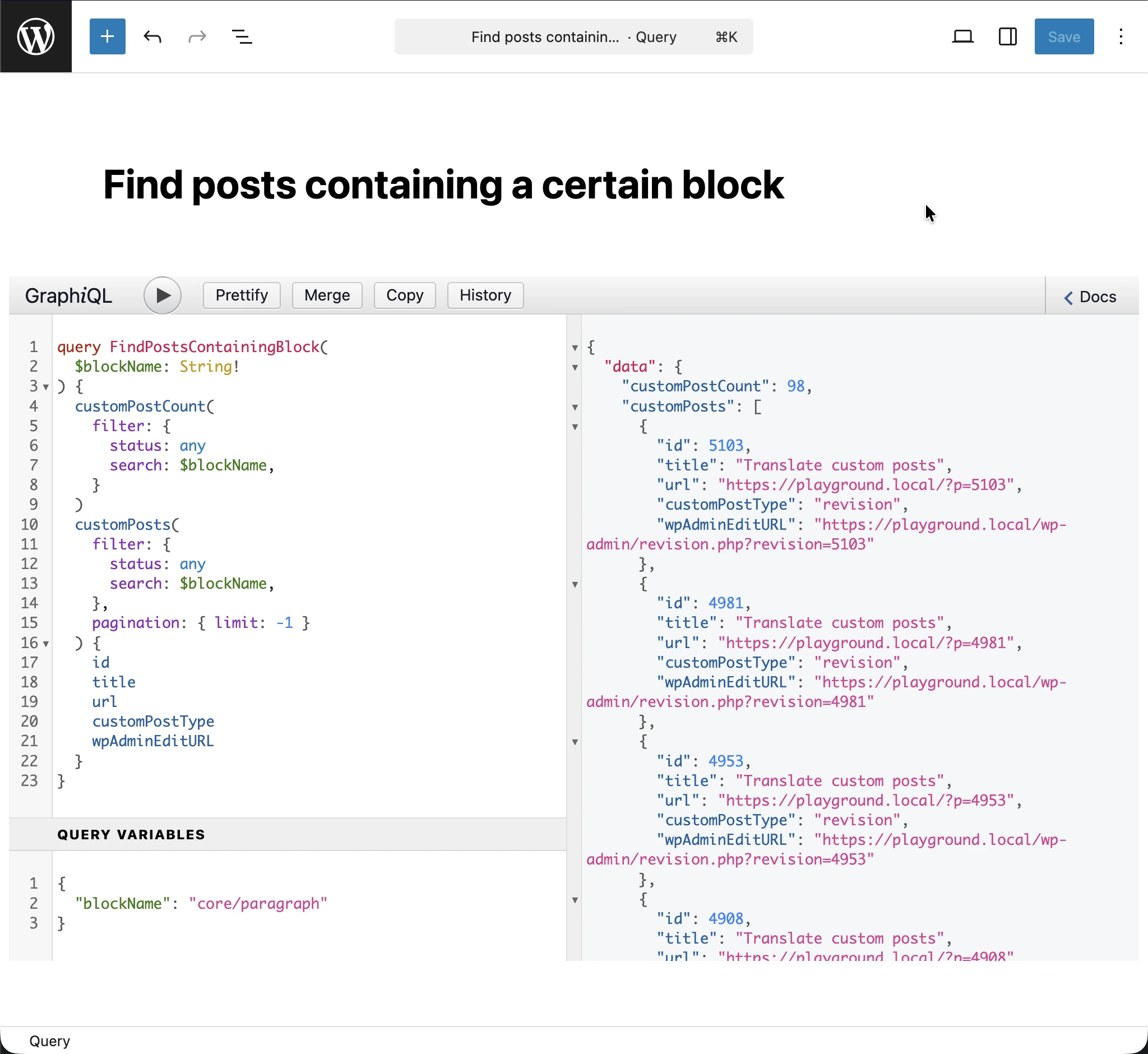 การรัน GraphQL query