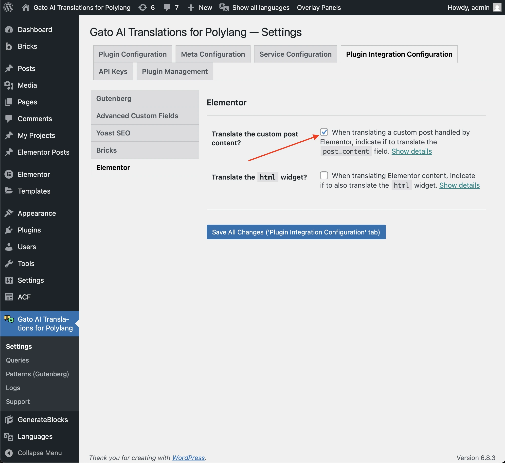 การตั้งค่าตัวเลือก 'Translate content' สำหรับ Elementor