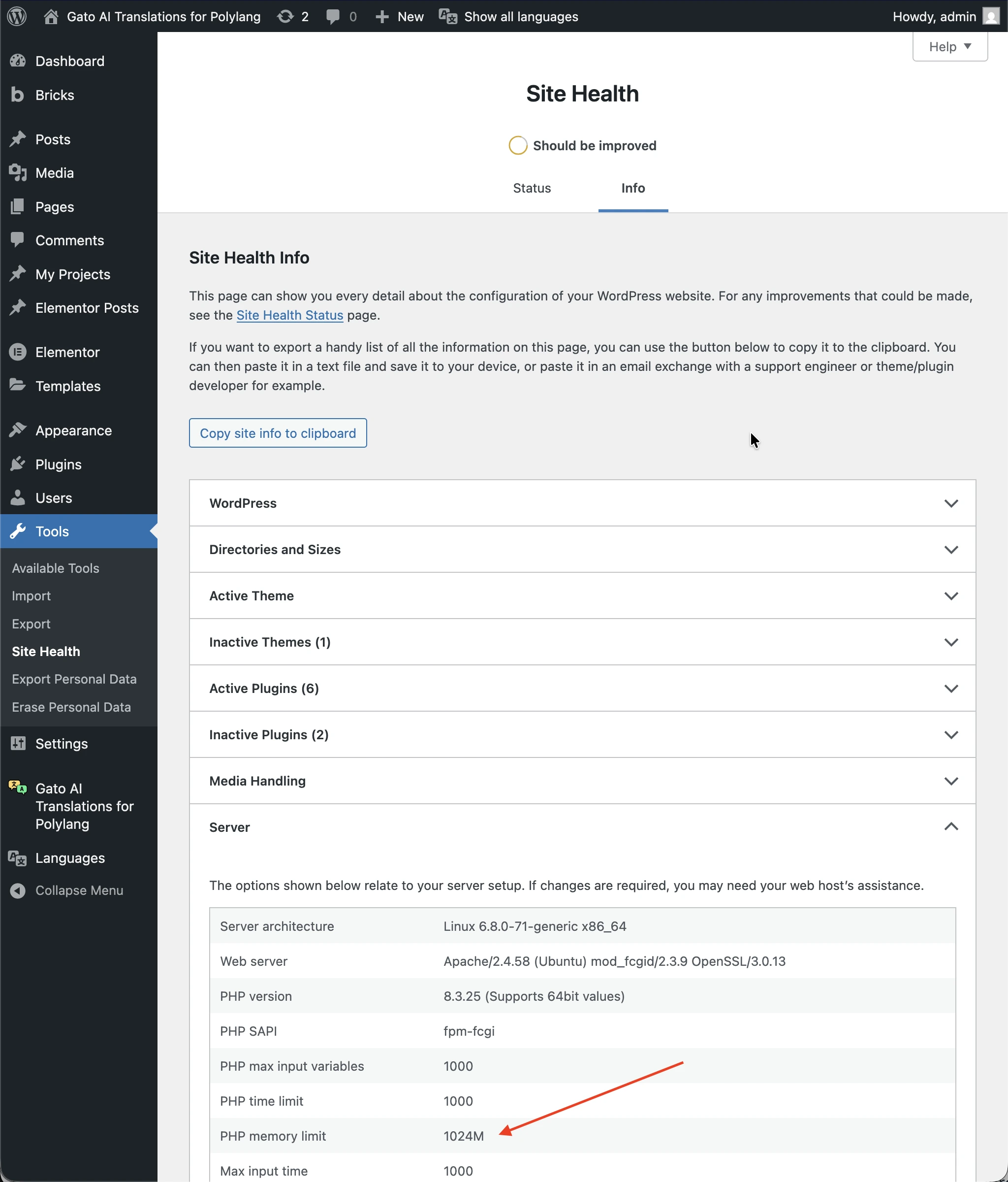 การตรวจสอบขีดจำกัดหน่วยความจำ PHP ใน WordPress Site Health