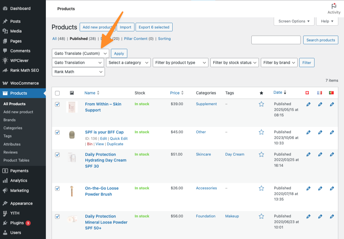 อัปเดตการแปลสินค้า WooCommerce จำนวนมาก
