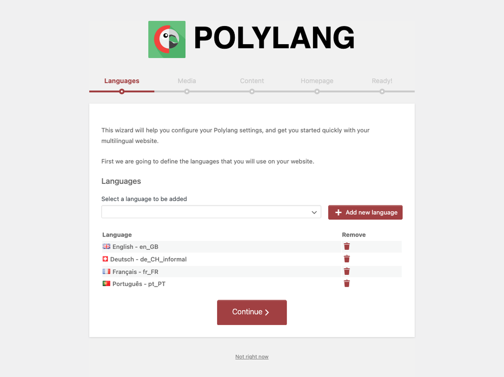 วิซาร์ดการตั้งค่า Polylang